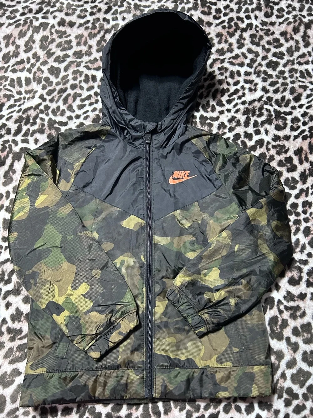 Nike Kids Camo Hooded Fleece Lined Windrunner Full-zip Jacket